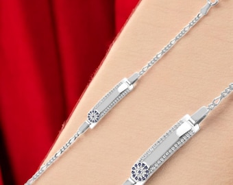 Sterling Silver, Evil Eye Name Tag Figaro Chain Bracelet For Kid&#39;s by Giftetch
