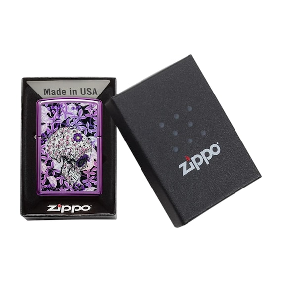 Personalised Hidden Skull Design High Polish Purple Colour Printed Zippo  Floral Skull Art  Engraved Gift Custom Zippo by GIFTETCH