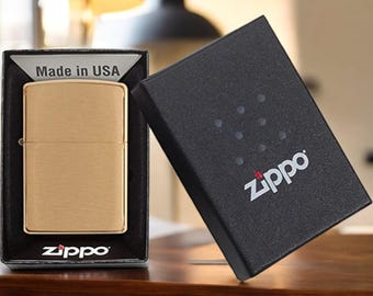 Personalised Zippo Lighter Brushed Brass, Unique Gift for Men, Anniversary, Groomsmen, Birthday Custom Engraved Lighter by GIFTETCH