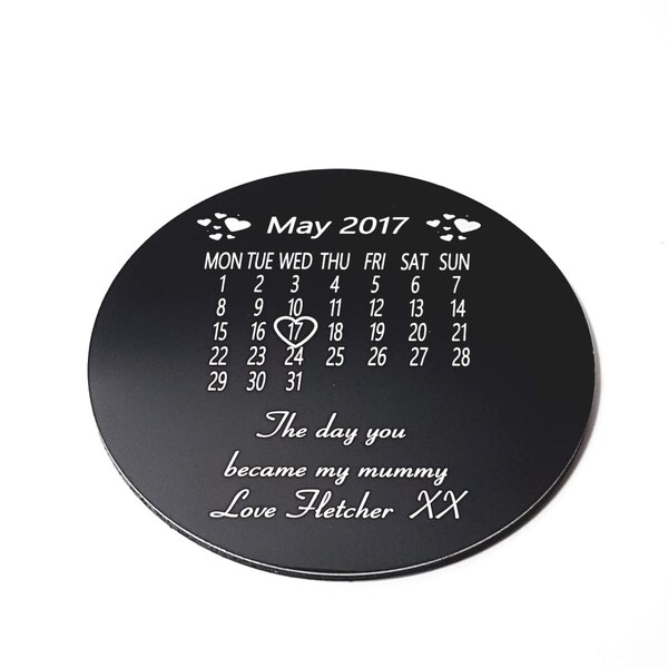 Personalised The Day You Became My Mummy/Daddy, Black Aluminium Coaster.