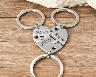 Personalized 3 In 1 HEART Jigsaw PUZZLE KEYRING - Custom Engraved Stainless Steel Interlocking Name Keyring - Gift For Friends Or Loved Ones