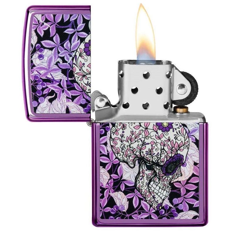 Personalised Hidden Skull Design High Polish Purple Colour Printed Zippo Floral Skull Art Engraved Gift Custom Zippo by GIFTETCH image 5