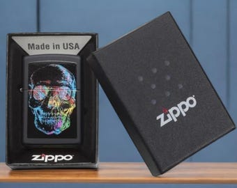 Personalised Zippo Colourful Skull Design Lighter by Giftetch