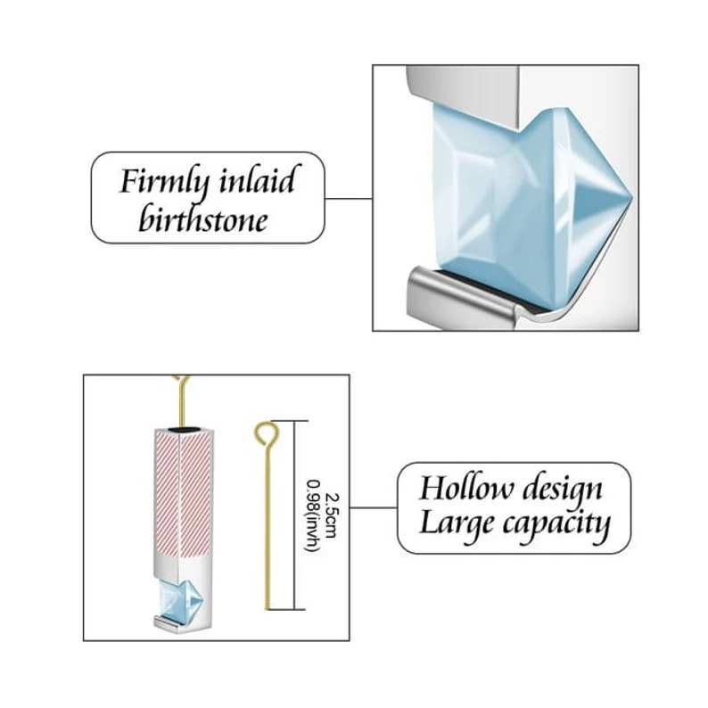May include: A silver and clear crystal pendant with a hollow design and a large capacity. The pendant is 2.5 inches (6.35 cm) tall and features a firmly inlaid birthstone.