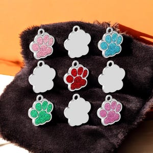 Personalised Stainless Steel Paw shaped name Tags, Dog Collar Tags by Giftetch.