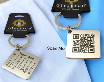 Personalised QR Code and Special Date Calendar Keyring For Loved Ones by Giftetch