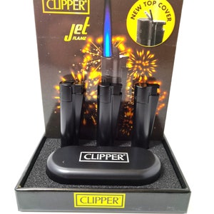 Personalised Metal Clipper Jet Flame Lighter, Electronic Dustproof and Windproof (New Top Cover Design). Comes in Gift Tin.