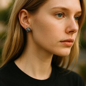 Sterling Silver Handwoven Oxidized Stud Earrings by Giftetch