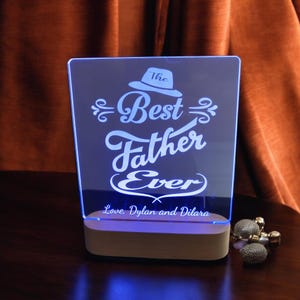 Personalised acrylic LED night light with a wooden base a perfect Father&#39;s Day gift!