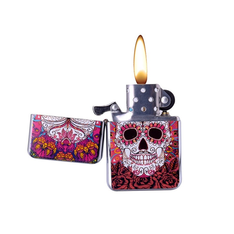 Personalised Skull Head Printed Windproof Petrol Lighter by Etsy UK