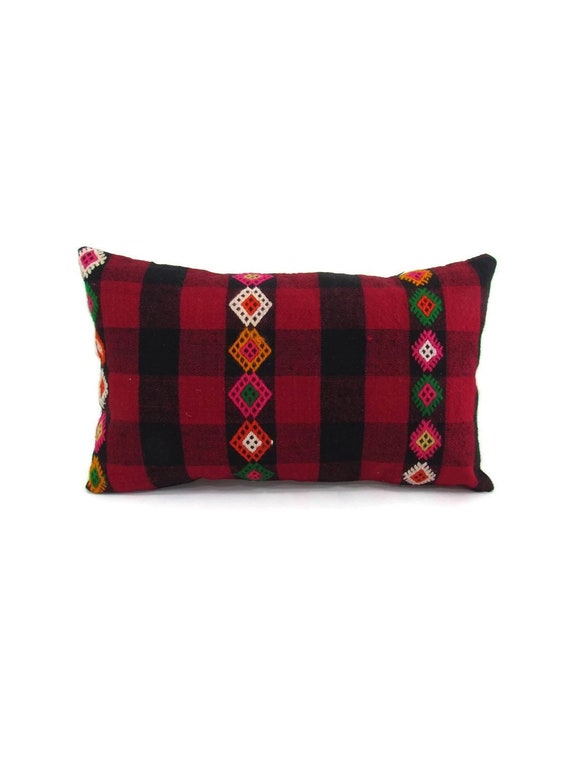 Red Lumbar Pillow Cover 12x20 Christmas Decor Kilim Pillow Etsy