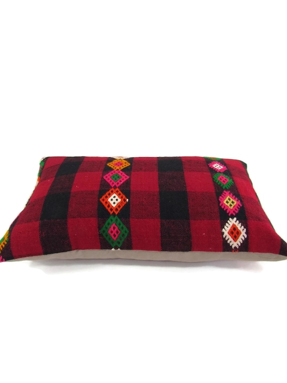 Red Kilim Pillow 12x20 Pillow Cover Turkish Kilim Pillow Handwoven Kilim Lumbar Sofa Throw Pillow Cover 12x20 mothers day gift for mom
