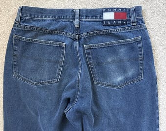 VTG Tommy Hilfiger Jeans 33x30 (33x28) Blue Loose Medium Wash Flag Patch