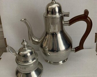 Pewter coffee tea set by Faemam Brazil  - vintage colonial 2 piece