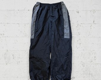 Vintage Nike Y2K Baggy Lined Nylon Track Pants Black Grey Cinch Ankle Mens XL