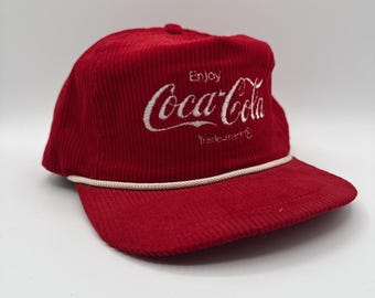 Vintage Coca Cola RED Corduroy SnapBack Hat Made In USA California Headwear