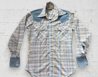 Levis Western Shirt Mens S Blue Pearl Snap Flannel Corduroy Work