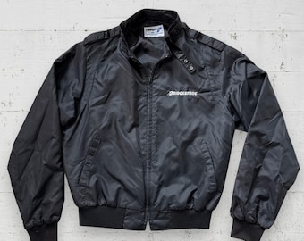 Vintage Swingster Bridgestone Tires Retro 80s Car Nylon Racer Jacket M Black