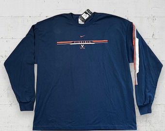 NOS Virginia Cavaliers Nike Y2K Long Sleeve Tee Sz XXL Blue Center Swoosh