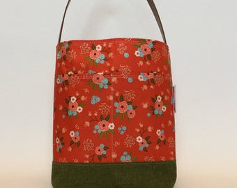Cotton Tote, Library Bag, Carryall Bag, Book Bag, Floral Tote, Bucket Bag, Gift for Her