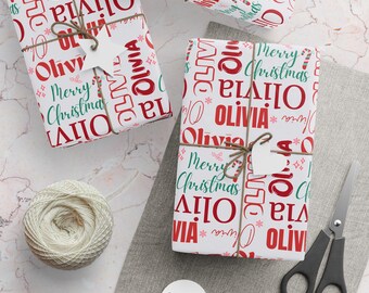 Papel de embrulho de Natal personalizado com nome, embalagem para presentes de Natal.