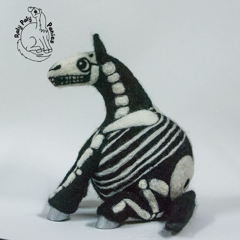 Roly Poly Pony Skeleton Hand Made Needle Felted Halloween Etsy