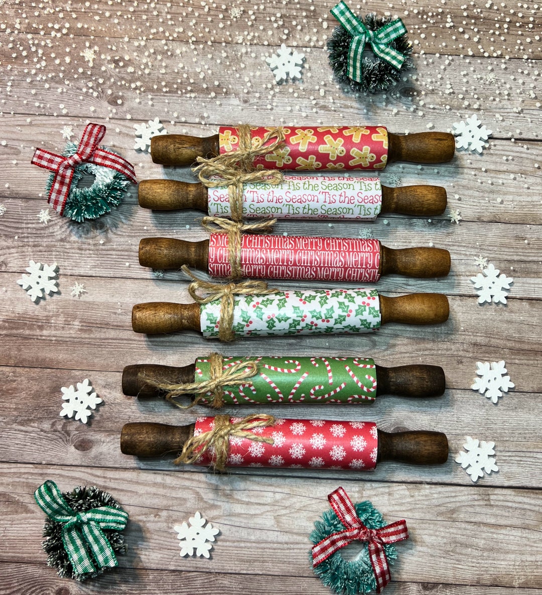 Christmas Mini Rolling Pins 5 Rolling Pins Tiered Tray Decor Christmas Tiered Tray Decor Etsy