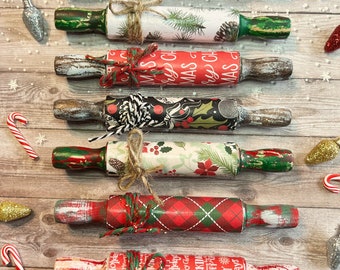 Distressed Christmas Mini Rolling Pins | 5" Rolling Pins | Tiered Tray Decor | Christmas Tiered Tray Decor