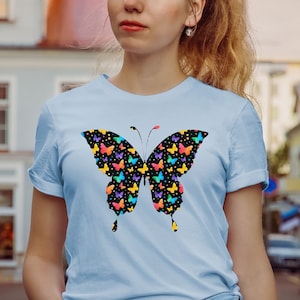Colorful Butterfly Pattern T-Shirt | Vibrant Nature-Inspired Tee for Butterfly Lovers | Cute Graphic Shirt | Unique Gift for Animal Lovers