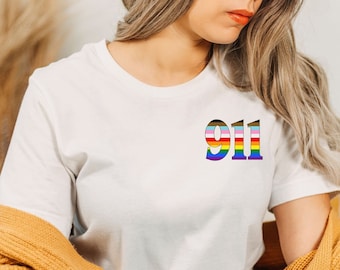 911 Dispatcher Shirt Rainbow Pride LGBTQ T-Shirt Thin Gold Line Sheriff Dispatcher Gift for First Responder Dispatcher Shirt for Police