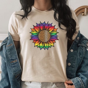 Rainbow Pride Sunflower Shirt LGBTQIA Queer Floral Tshirt for Gay Pride Trans Ally Equal Rights T-Shirt Rainbow Flower Tee for Lesbian Women