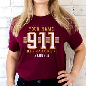 Custom 911 Dispatcher Shirt Personalized Dispatcher Gift 911 Shirt for First Responder 911 Gift for Police Dispatcher Thin Gold Line Tee