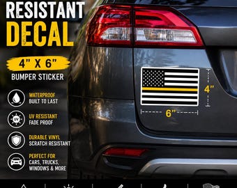 Dispatcher Thin Gold Line Flag Bumper Sticker, 4"x6" Vinyl 911 Car Decal Sticker, Dispatch Emergency Operator Appreciation Gift for Vehicle
