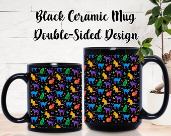 Rainbow Cat Butterfly Ceramic Mug, Whimsical Feline Coffee Cup (11oz 15oz)