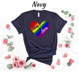 Gay Pride Tshirt Rainbow Clothing for Lesbians Queer Love is Love Tee Shirt LGBTQIA Love T-Shirt Equality T Shirt Coming Out Shirt for Women Navy