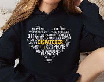 Dispatcher Hoodie Thin Gold Line Hoodie for Police Dispatchers 911 Hooded Heart Sweatshirt for Sheriff Dispatch 911 Dispatcher Gifts for Her
