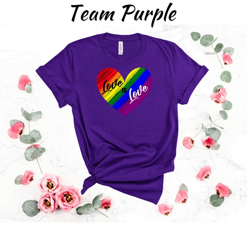 Gay Pride Tshirt Rainbow Clothing for Lesbians Queer Love is Love Tee Shirt LGBTQIA Love T-Shirt Equality T Shirt Coming Out Shirt for Women Team Purple