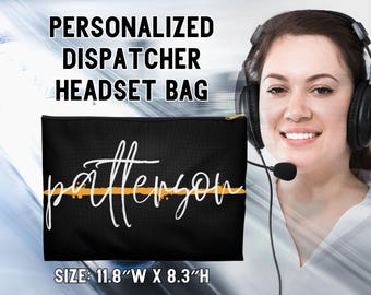 Personalized Dispatcher Headset Bag for 911 Thin Gold Line Responder Appreciation Gift Dispatcher Week Custom Headset Pouch for Dispatch