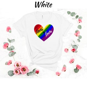 Gay Pride Tshirt Rainbow Clothing for Lesbians Queer Love is Love Tee Shirt LGBTQIA Love T-Shirt Equality T Shirt Coming Out Shirt for Women White