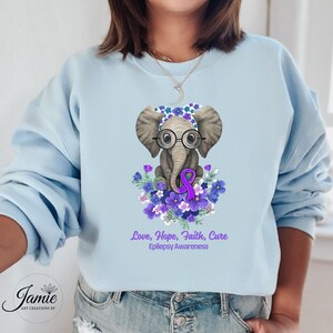 Epilepsy Awareness Sweatshirt, Epilepsy Mom Neurodiversity Crewneck, Purple Ribbon Motivational Apparel, Love Hope Faith Cure Women Gift