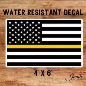 Thin Gold Line Flag Car Decal, Vinyl 911 Police Sticker, Dispatcher Appreciation Gift First Responder Sheriff 4&quot;x6&quot; Vehicle Bumper Sticker