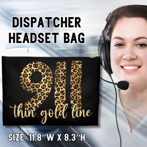 May include: Black zippered pouch with a leopard print 911 design and the text "thin gold line". The pouch measures 11.8 inches wide by 8.3 inches high.