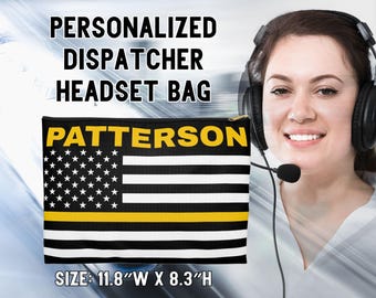 Personalized Thin Gold Line Dispatcher Headset Bag for 911 Sheriff First Responder Appreciation Gift Police Dispatcher Week Headset Pouch