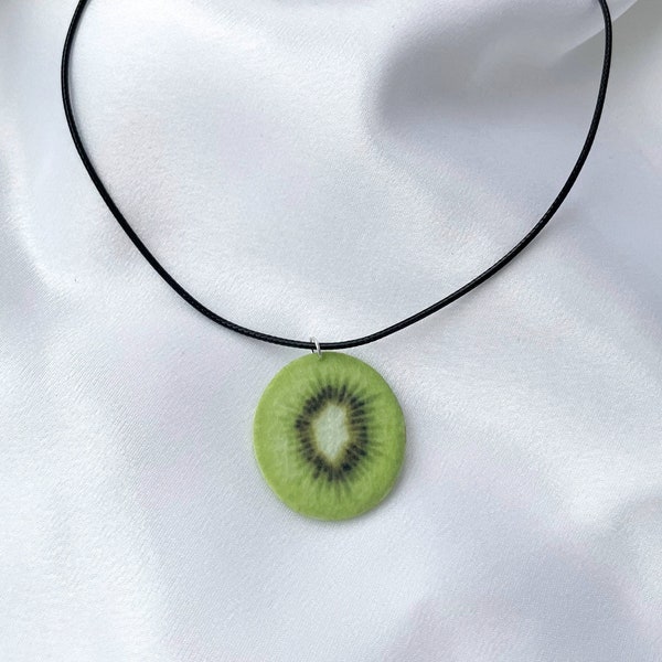 Kiwi slice ornament fun food necklace, Fruit necklace, fun gift