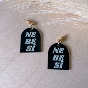 Fun Latvian earrings - NEBESĪ, acrylic arch earrings, black