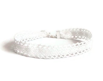 White lace bridal choker cotton necklace