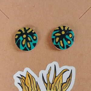 Mini Wooden Stud Earrings-Hand-Painted Turquoise