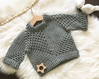 PATRÓN DE GANCHILLO Arya Grandma Hexa Patrón de suéter para niños y niñas 673 Talla Bebé Niño pequeño Niños 0-6 6-12 meses 1-2 3-4 5-6 7-8 9-10 11-12 años