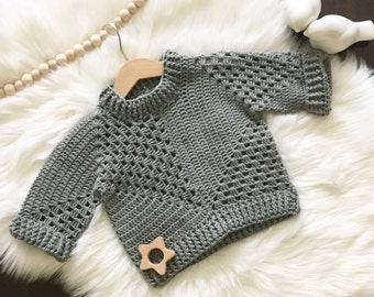 Crochet PATTERN Arya Granny Hexa Boys Girls Sweater Pattern 673 Size Baby Toddler Children 0-6 6-12 months 1-2 3-4 5-6 7-8 9-10 11-12 years