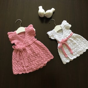 PDF CROCHET - Robe bébé rose , de 1 à 3 mois !